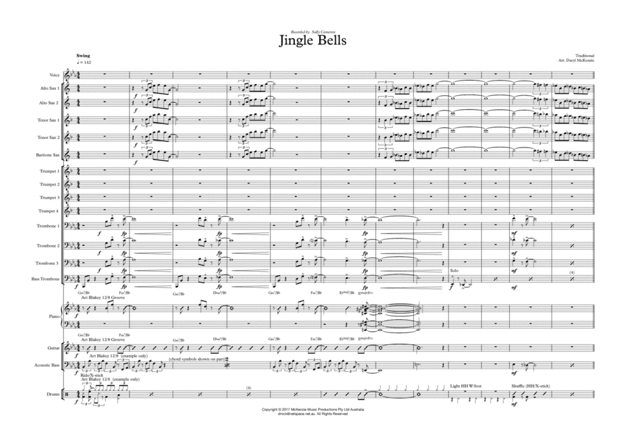 Jingle Bells - Swing - Big Band - Female Vocal key of Eb (arr. Daryl McKenzie)
