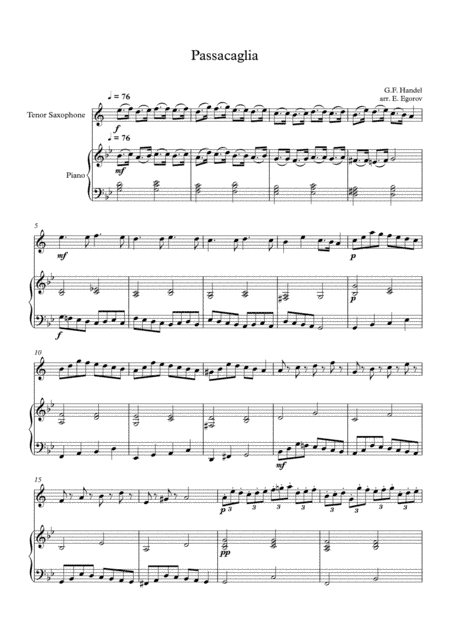 Passacaglia, Handel-Halvorsen, For Tenor Saxophone & Piano (arr. Eugene Egorov)