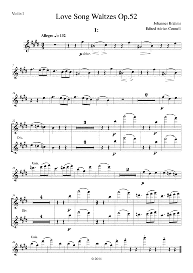 Brahms - Love Song Waltzes Op.52 - Violin 1 (arr. Adrian Connell)