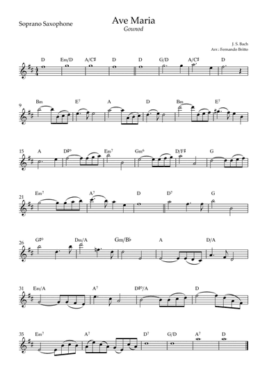 Ave Maria (Gounod) for Soprano Saxophone Solo with Chords (C Major) (arr. Fernando Britto)