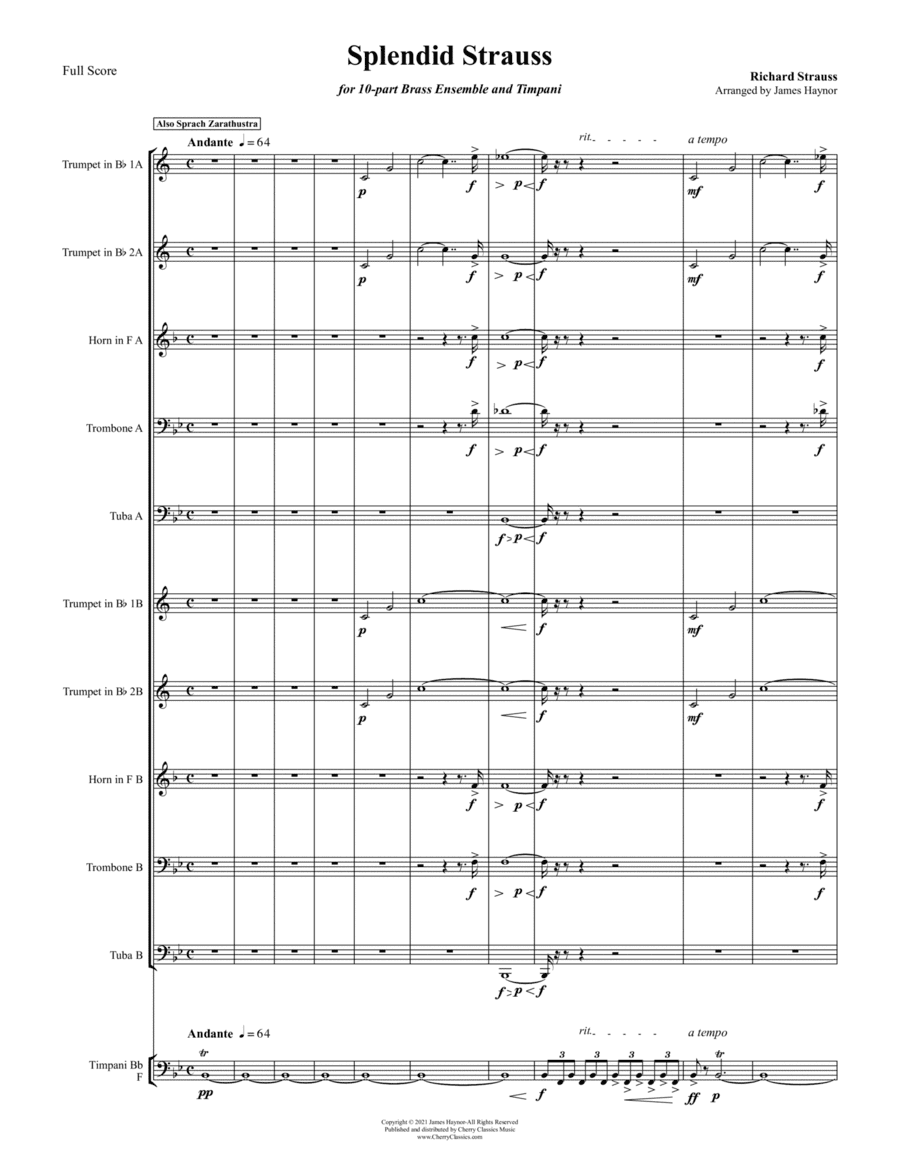 SPLENDID Strauss for 10-part Brass Ensemble and Timpani (arr. James Haynor)