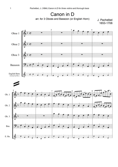 J. Pachelbel - Canon in D-dur, arr. for 3 Oboes & Bassoon (or English Horn) (arr. Xlomeg)