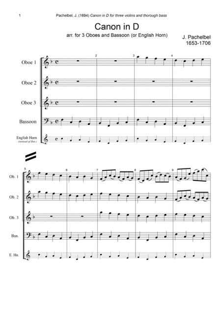 J. Pachelbel - Canon in D-dur, arr. for 3 Oboes & Bassoon (or English Horn) (arr. Xlomeg)