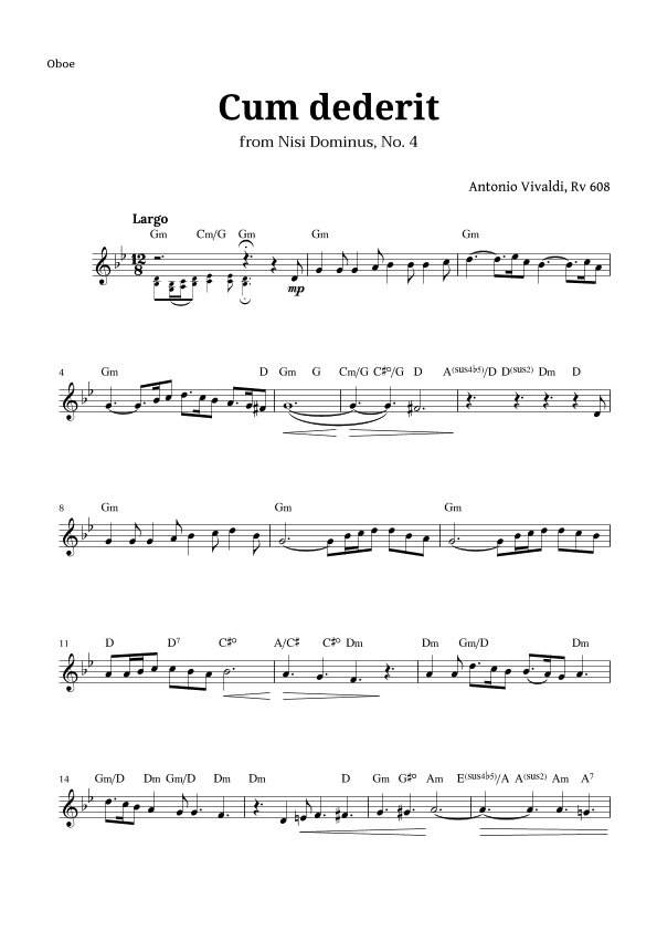 Cum dederit of Vivaldi for Oboe and Chords (arr. Langanho)