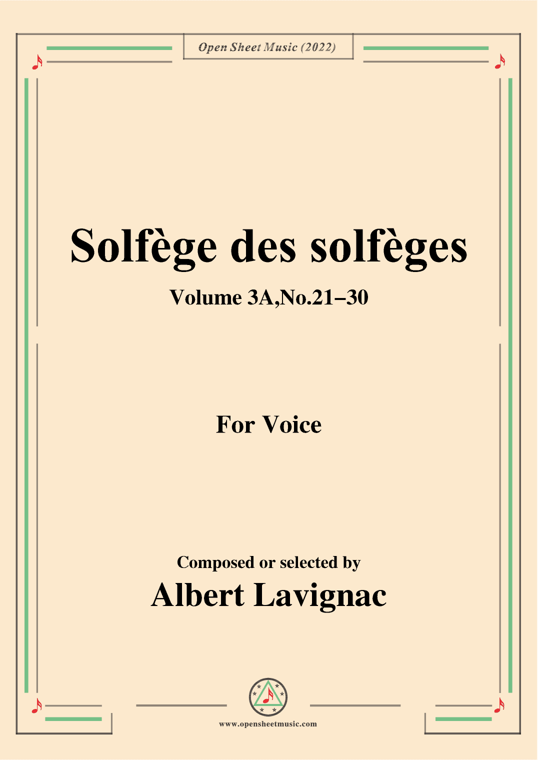 Lavignac-Solfege des solfeges,Volum 3A No.21-30,for Voice (arr. OSM Press)