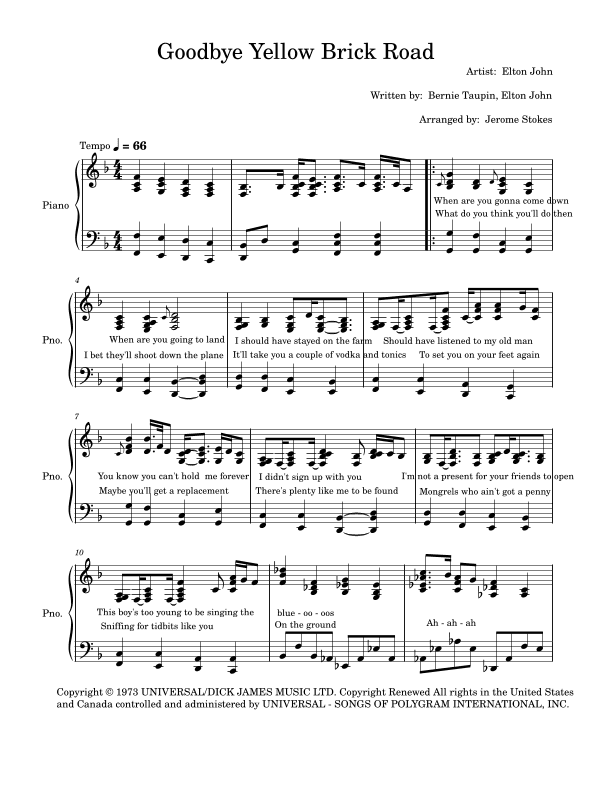 Goodbye Yellow Brick Road (arr. Jerome Stokes)