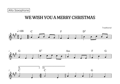 We Wish You a Merry Christmas for sax • easy Christmas sheet music with chords (arr. Benzaiten Editions)