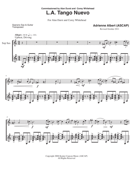 L.A. TANGO NUEVO for Soprano Saxophone and Guitar