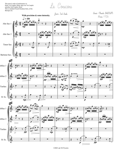 Le Coucou by DAQUIN for Sax Quartet (arr. Derrick Thomas Lewis)