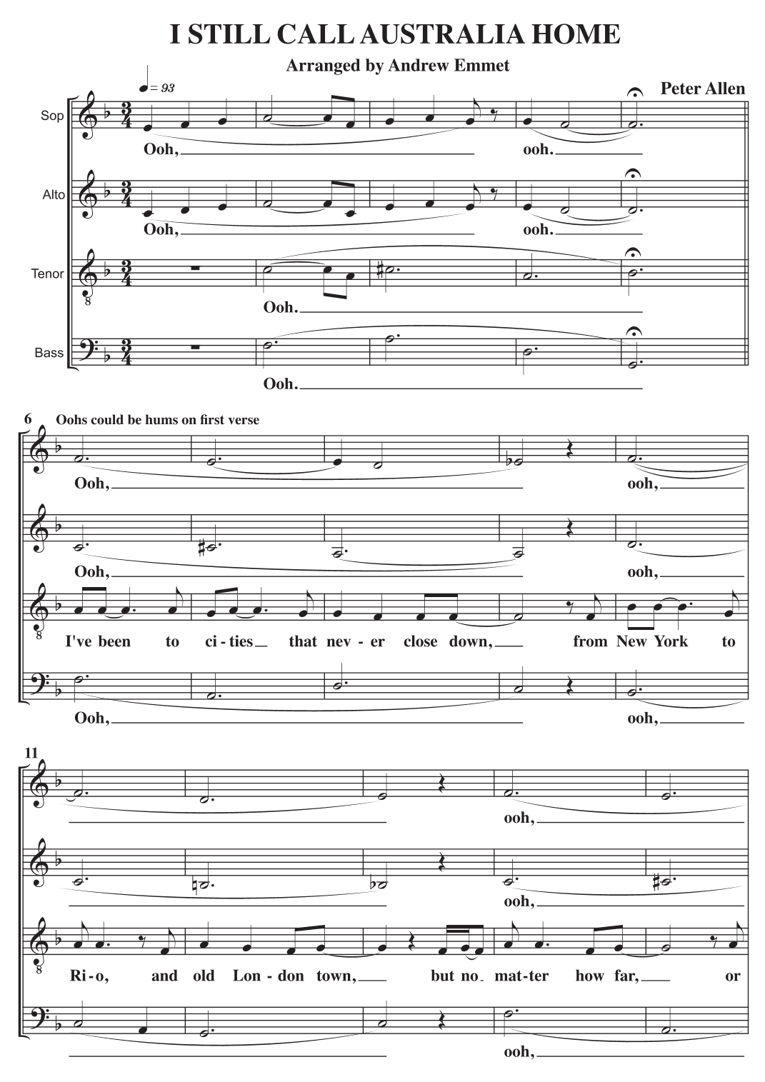 I Still Call Australia Home (arr. Andrew Emmet)
