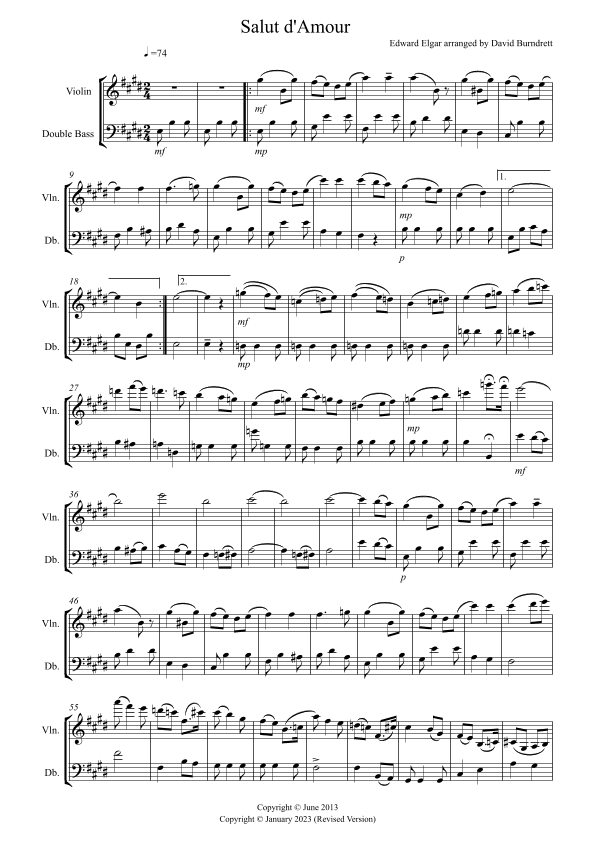 Salut d' Amour for Violin and Double Bass (arr. David Burndrett)