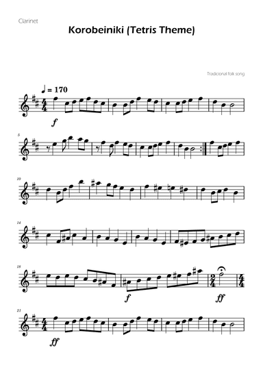 Tetris Theme for Clarinet (arr. Ygor Nunes)