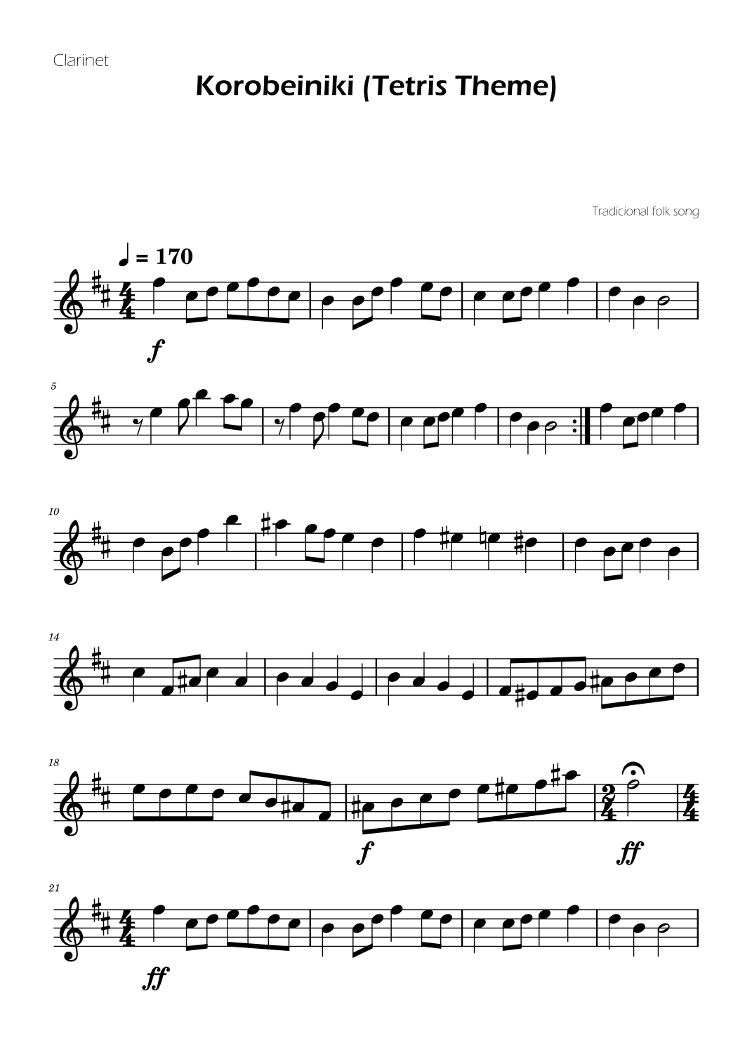 Tetris Theme for Clarinet (arr. Ygor Nunes)