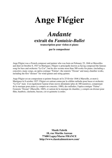 Ange Flégier: Andante from the "Fantaisie-Ballet" for violin and piano (arr. Musik Fabrik Music Publishing)