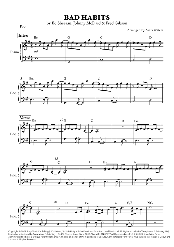 Bad Habits (arr. Mark Waters)