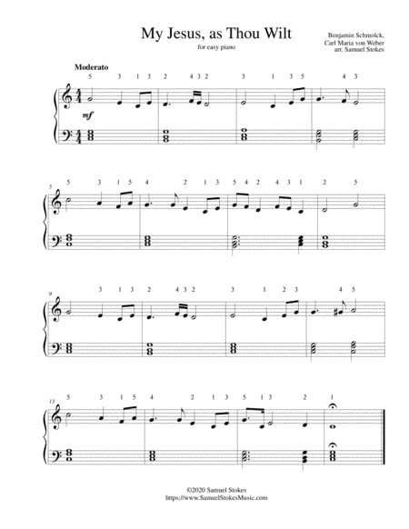 My Jesus, as Thou Wilt - for easy piano (arr. Samuel Stokes)