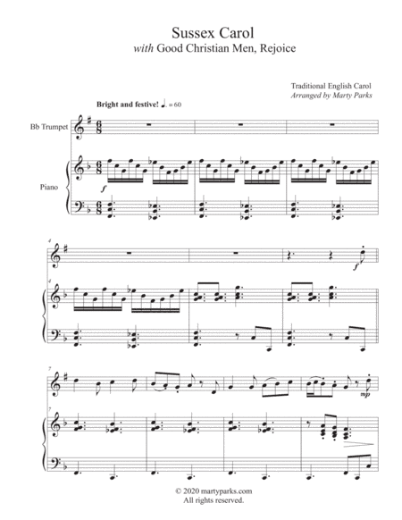 SUSSEX CAROL with Good Christian Men, Rejoice (Trumpet-Piano) (arr. Marty Parks)