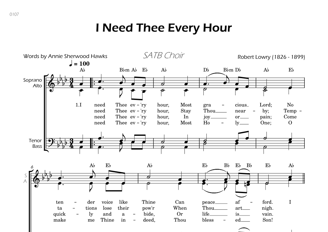 I Need Thee Every Hour - SATB Choir - W/Chords (arr. César Madeira)