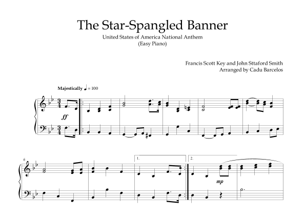 The Star-Spangled Banner - EUA Hymn (Easy Piano) (arr. Cadu Barcelos)