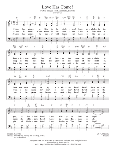 Love Has Come! (key of F)