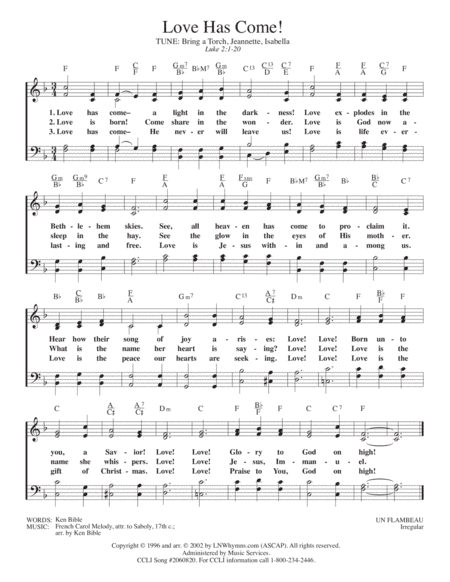 Love Has Come! (key of F)