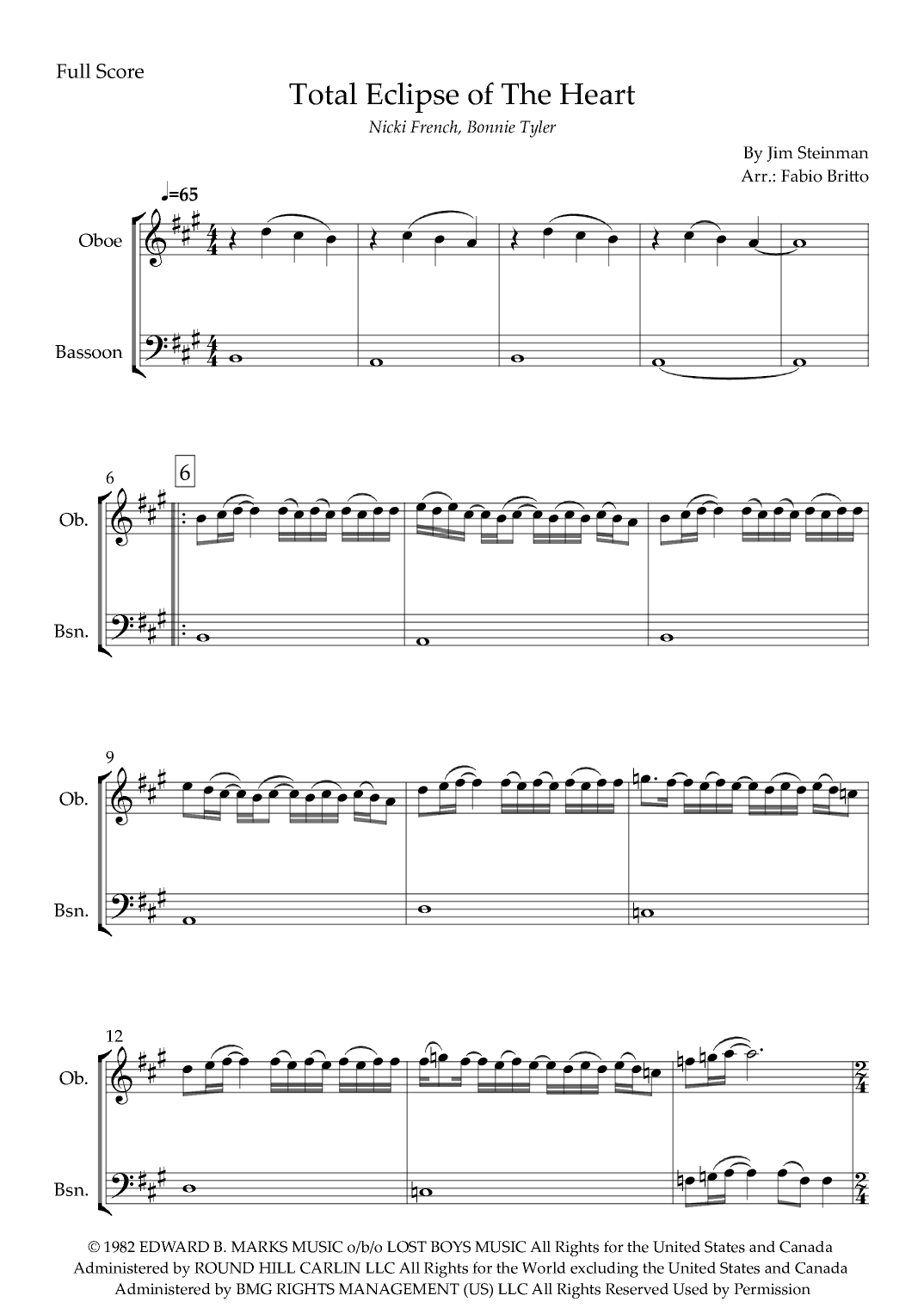 Total Eclipse Of The Heart (arr. Fabio Britto)