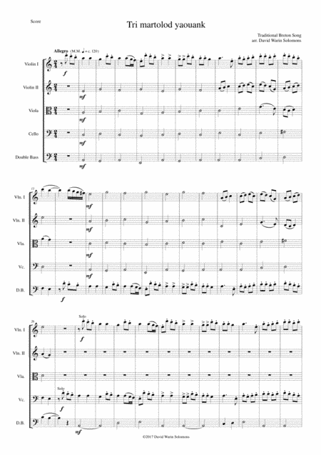 Tri martolod yaouank (Three young sailors) for strings (arr. David Warin Solomons)