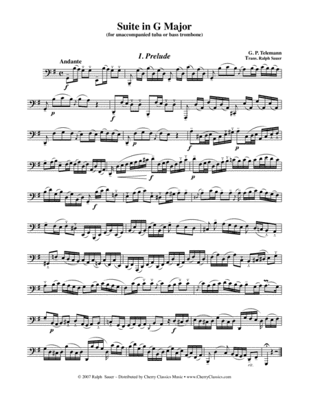 Suite in G major for Bass Trombone or Tuba Unaccompanied (arr. Sauer, Ralph)