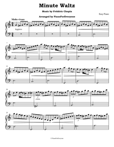 Minute Waltz - Chopin (Easy Piano) (arr. PianoForEveryone)