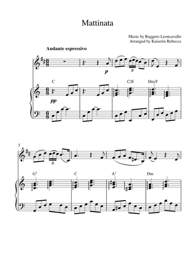 Mattinata (for trumpet in B flat solo and piano accompaniment) (arr. Kaiserin Rebecca)