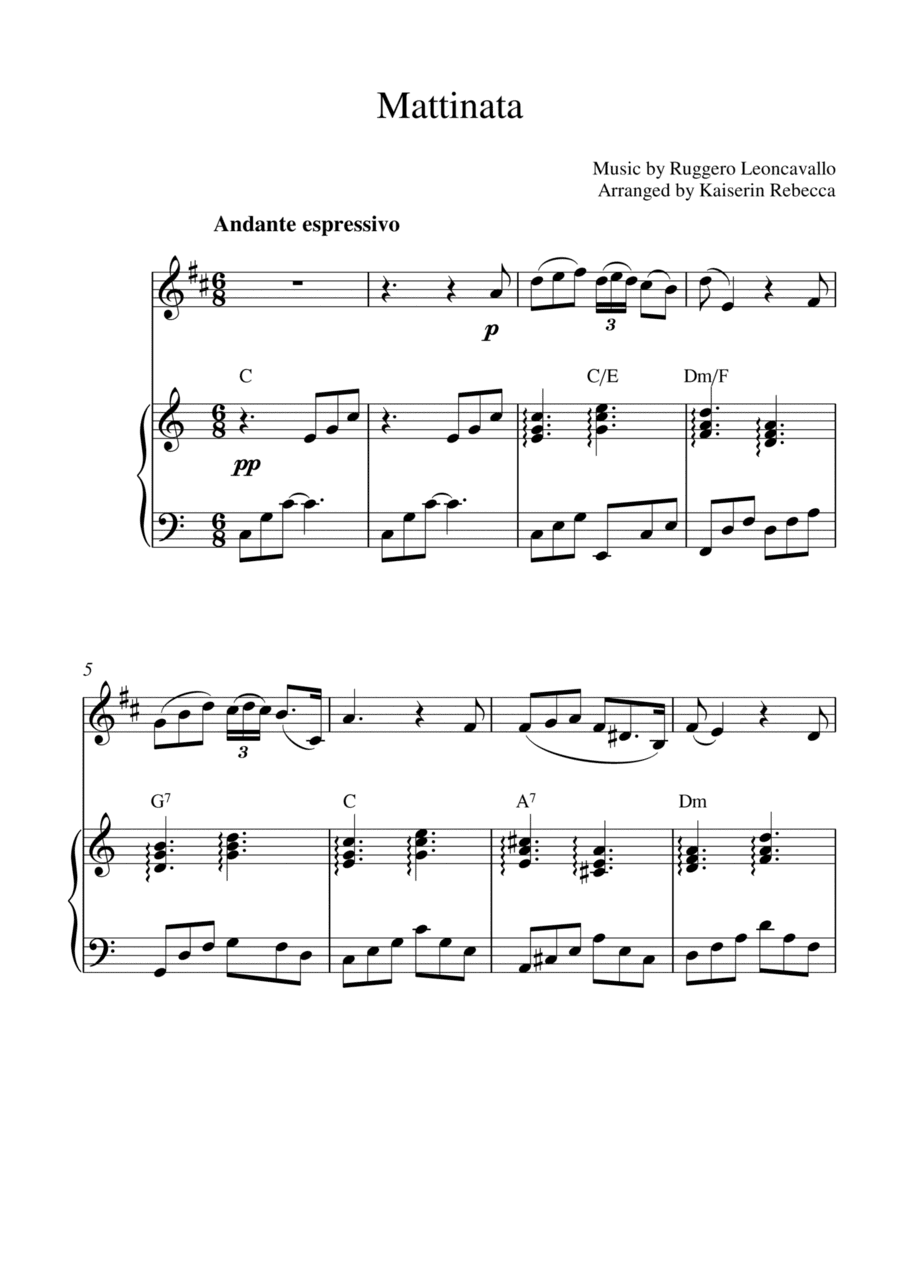 Mattinata (for trumpet in B flat solo and piano accompaniment) (arr. Kaiserin Rebecca)