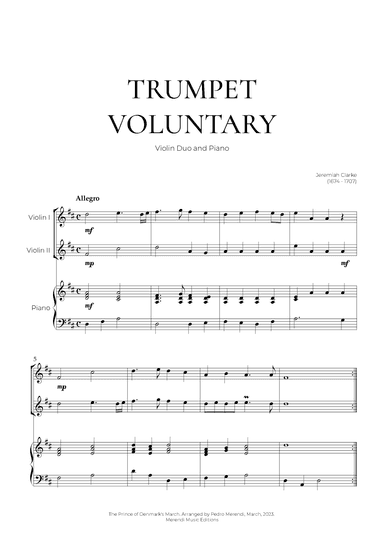Trumpet Voluntary (Violin Duo and Piano) - Jeremiah Clarke (arr. Pedro Merendi)
