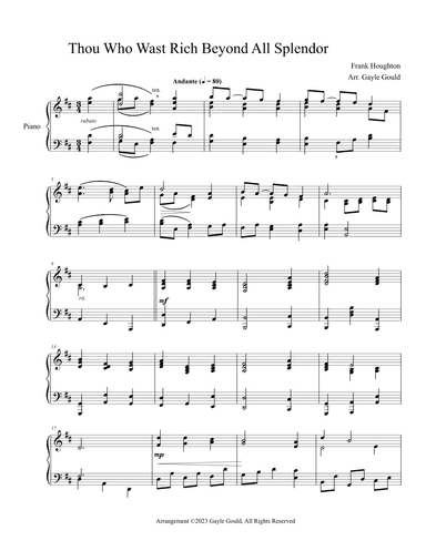 Thou Who Wast Rich Beyond All Splendor - Piano Solo (arr. Gayle Gould)