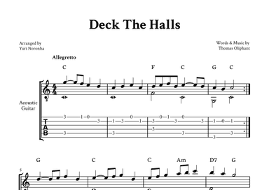Deck The Halls - Fingerstyle for Acoustic Guitar (with TAB) (arr. Yuri Noronha)