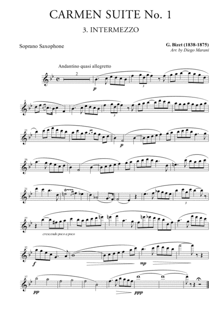 Intermezzo from "Carmen Suite" for Saxophone Quartet (arr. Diego Marani)