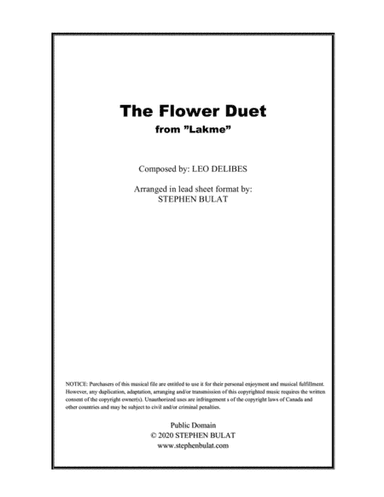 The Flower Duet (from "Lakme") - lead sheet for treble clef duo (key of Gb) (arr. Stephen Bulat)