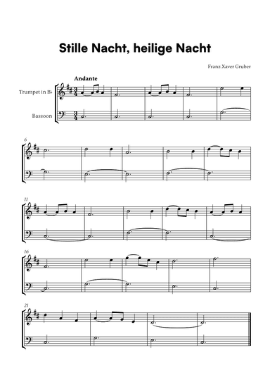 Stille Nacht, heilige Nacht (for Trumpet in Bb and Bassoon) (arr. Cadenza Editions)