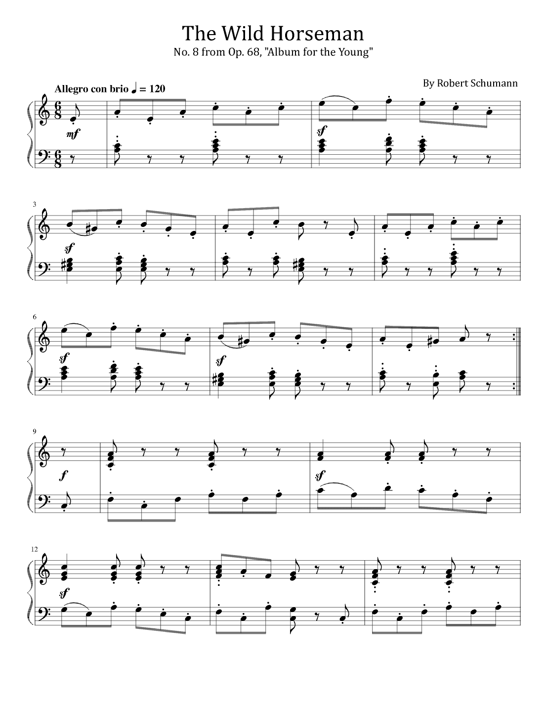 Schumann - The Wild Horseman, Op. 68, No. 8 - For Easy Piano (arr. poon)