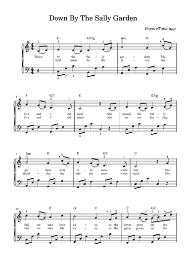Down By The Sally Garden - piano sheet music (arr. Piano eTutor app)