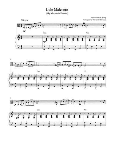 Lule Malesore (My Mountain Flower) (viola solo and piano accompaniment) (arr. Kaiserin Rebecca)