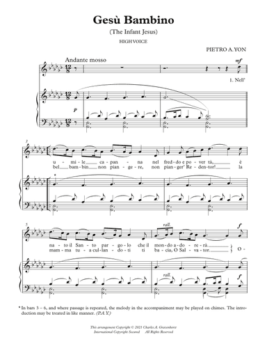 Gesu Bambino – High Solo Voice (G-flat) (Gb) & Piano (arr. Charles A. Gravenhorst)