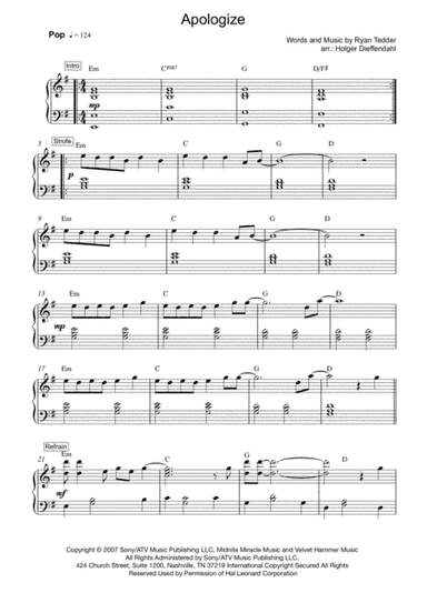 Apologize (arr. Holger Dieffendahl)