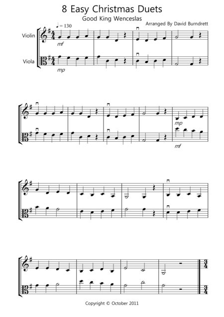 8 Easy Christmas Duets for Violin and Viola (arr. David Burndrett)