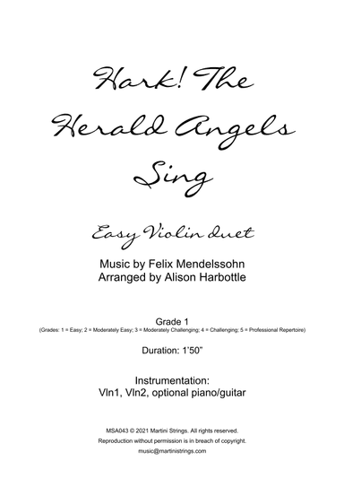 Hark! the Herald Angels Sing - easy violin duet (arr. Alison Harbottle)