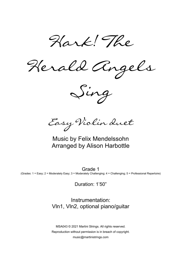 Hark! the Herald Angels Sing - easy violin duet (arr. Alison Harbottle)
