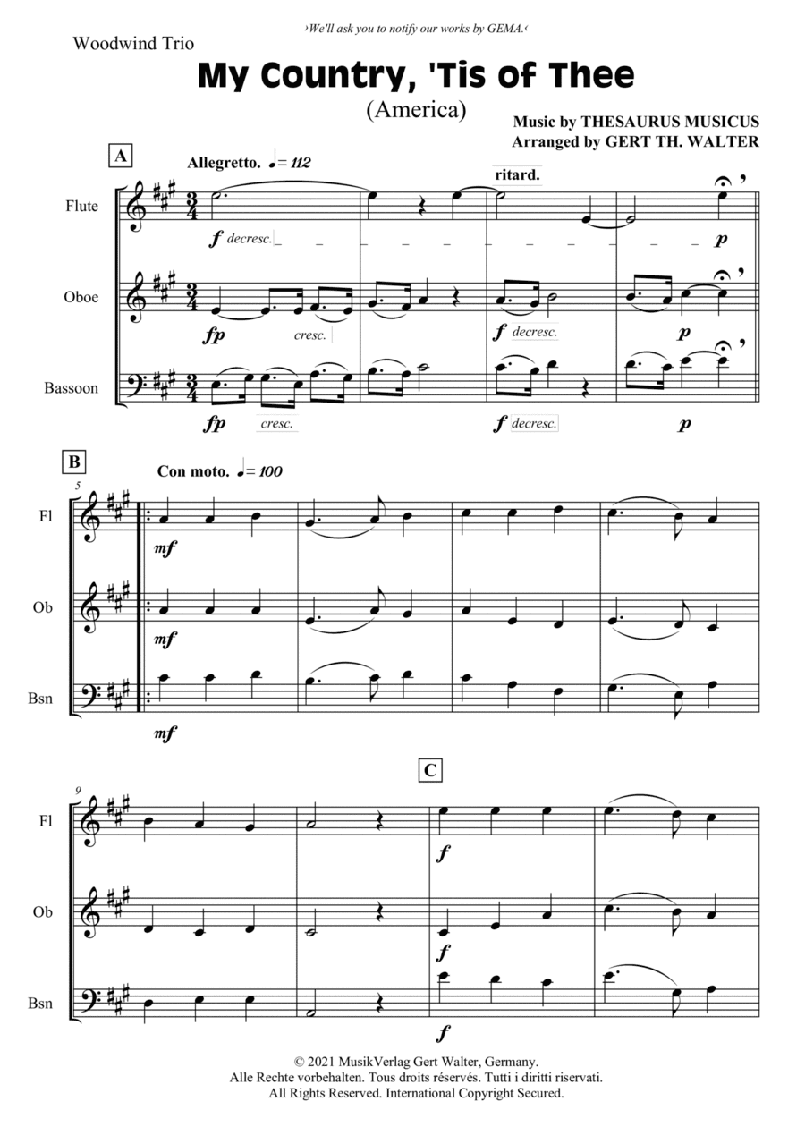 My Country, 'Tis Of Thee (America) (arr. Gert Th. Walter)