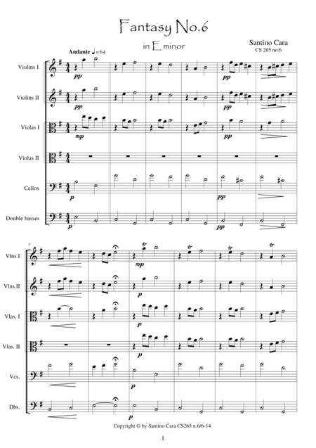 Fantasy no.6 in E minor - CS 265 for String orchestra
