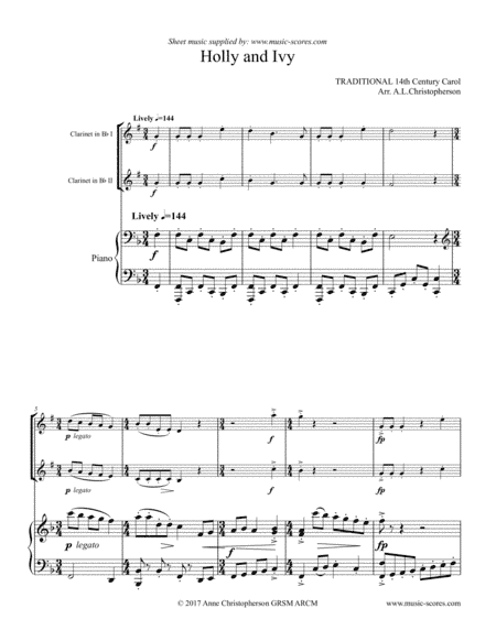 The Holly and the Ivy - 2 Clarinets and Piano (arr. Anne Christopherson GRSM ARCM)