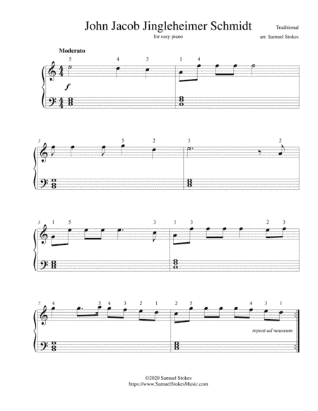 John Jacob Jingleheimer Schmidt - for easy piano (arr. Samuel Stokes)