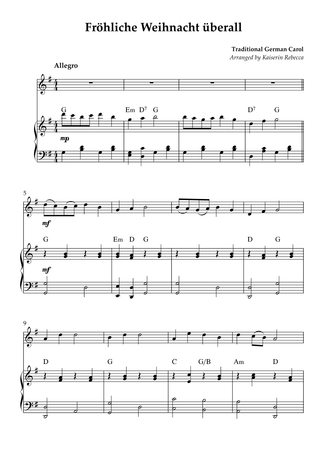 Fröhliche Weihnacht überall (arr. Kaiserin Rebecca)